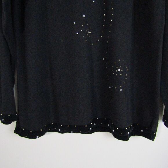 Quaker Factory Women's Sweater Large Black Christmas Beaded Embroidery Holiday - Picture 3 of 13